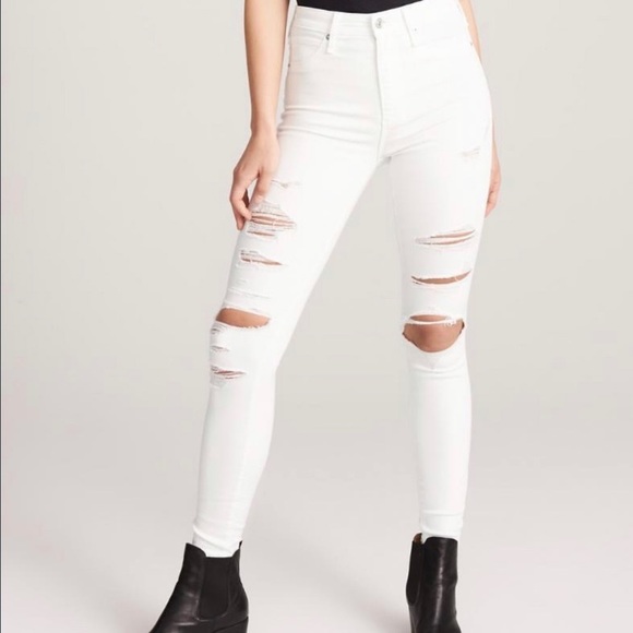 A&F Simone High Rise Super Skinny Distressed White Jeans Size 4 - Picture 2 of 9
